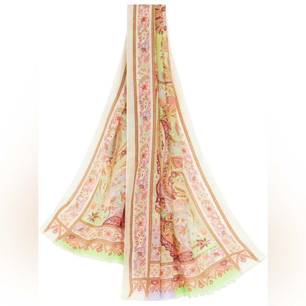 NWT $1020 Etro Women’s Green Paisley Scarf 100% Cashmere 65*168cm Made In Italy